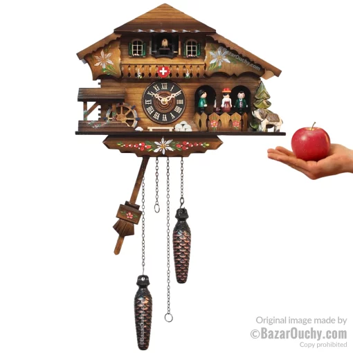 Coucou suisse chalet horloge avec danseurs et roue