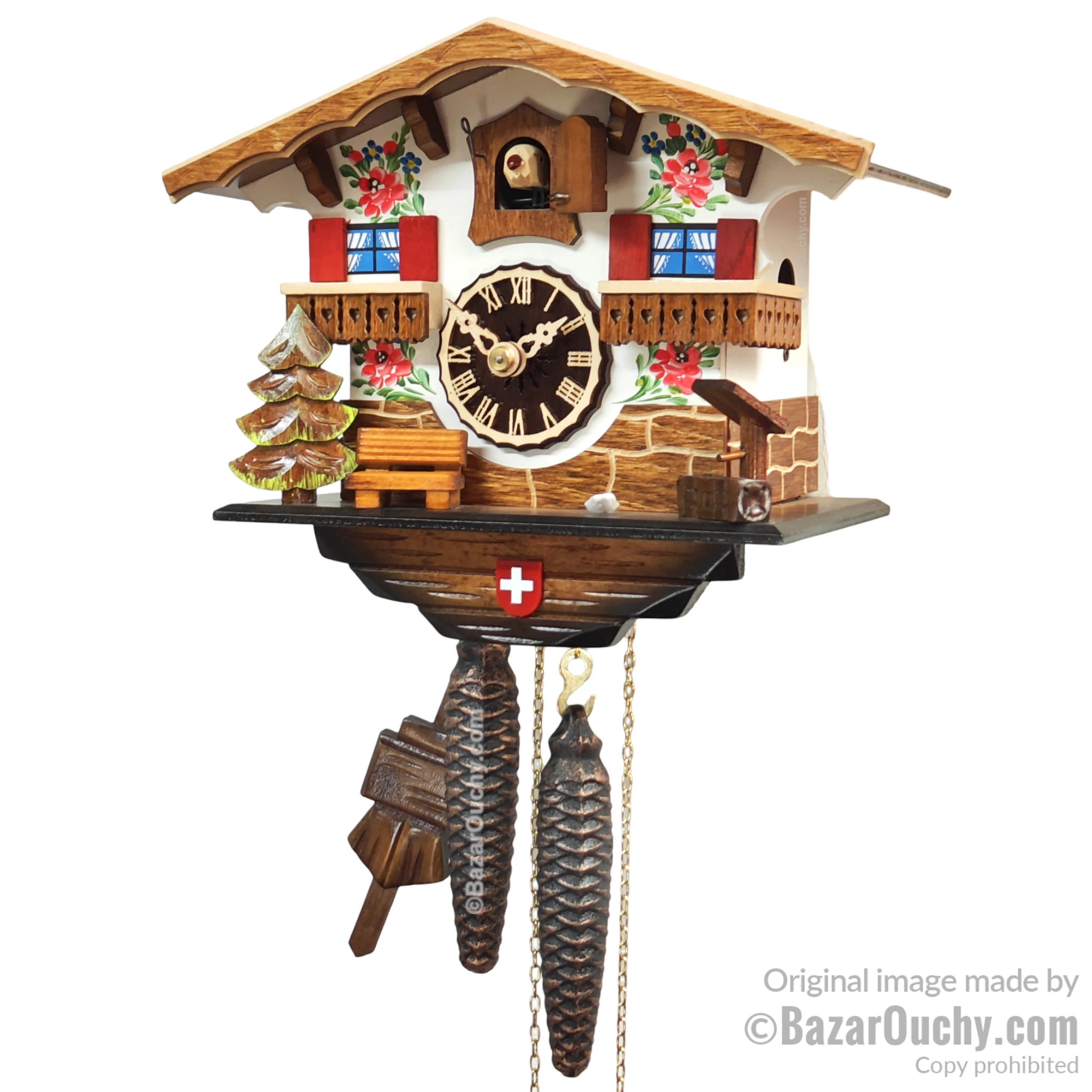Coucou type chalet suisse - Peint a la main