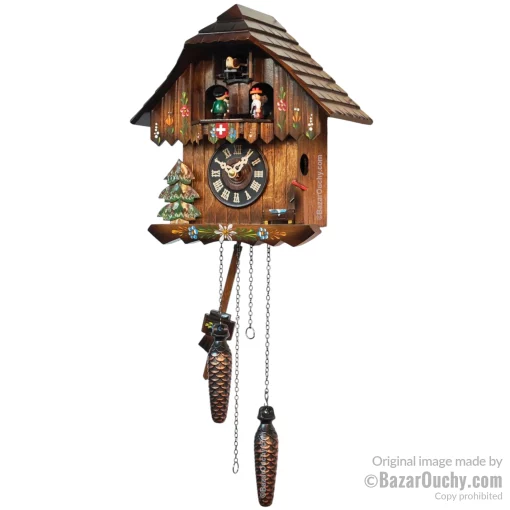 Coucou suisse chalet horloge avec drapeau suisse