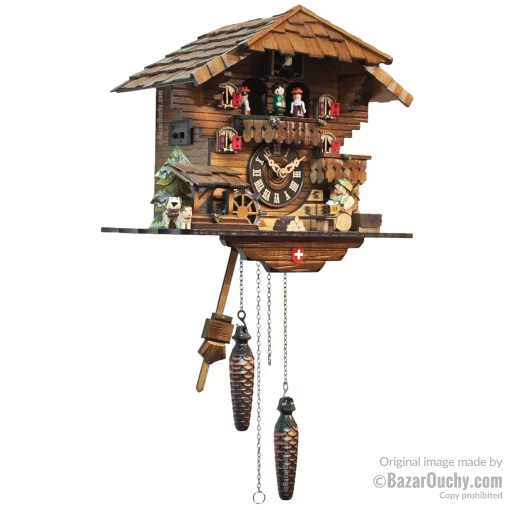 Coucou suisse chalet horloge avec danseurs et roue