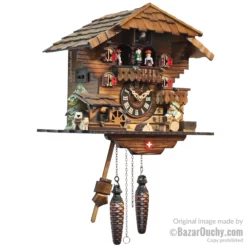 Coucou suisse chalet horloge avec danseurs et roue