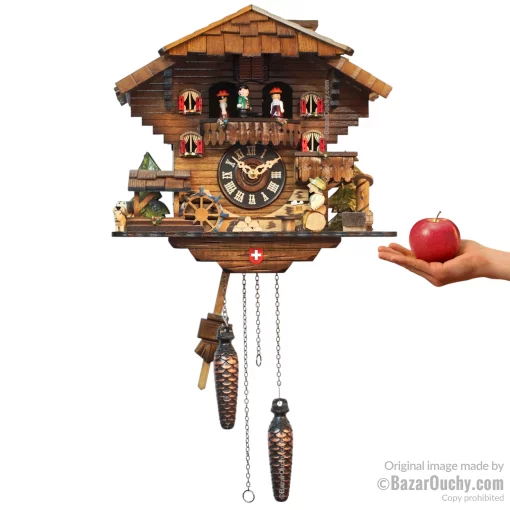 Coucou suisse chalet horloge avec danseurs et roue