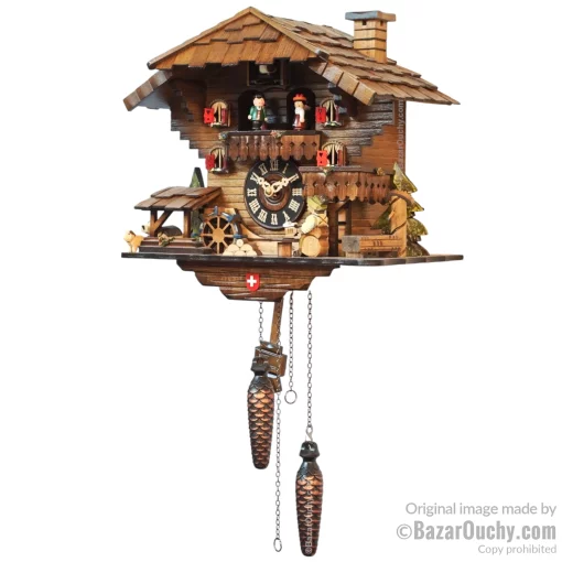 Coucou suisse chalet horloge avec danseurs et roue