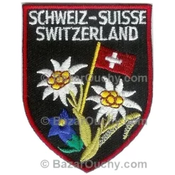 Schweizer Nähabzeichen - Edelweiß - Schweizer Flagge
