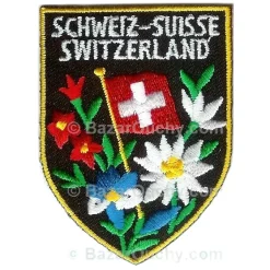 Ecusson à coudre suisse - Fleurs-Drapeau