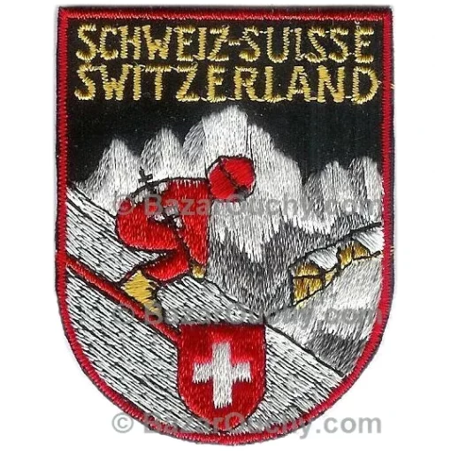 Schweizer Aufnähabzeichen - Skifahrer