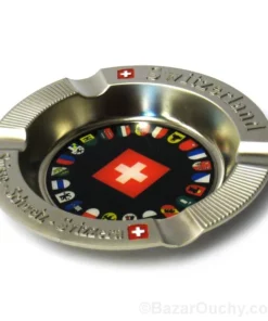 Cendrier en métal avec croix suisse et cantons suisse