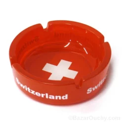 Cendrier rouge avec croix suisse en verre