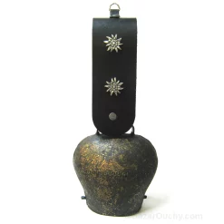 Cloche de vache suisse - Vieille - Antique - Courroie Edelweiss