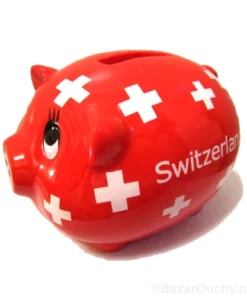 Tirelire cochon rouge croix suisse
