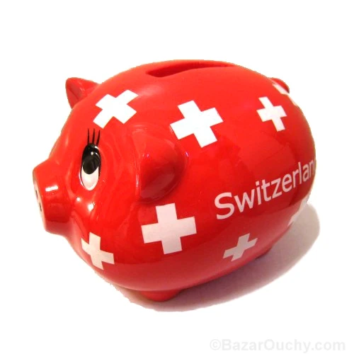 Red pig piggy bank Swiss cross