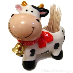 White and black Swiss cow toothpick holder