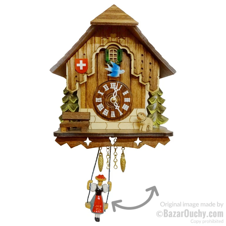 Pendule Horloge petit chalet croix suisse