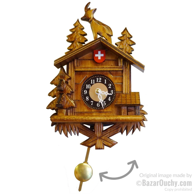 Pendule Horloge petit chalet croix suisse
