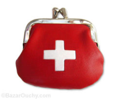 Porte-monnaie cuir croix suisse rouge