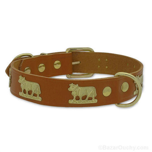 Collier chien cuir vache en métal