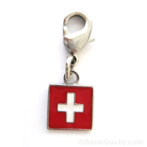 Breloque croix suisse avec mousqueton