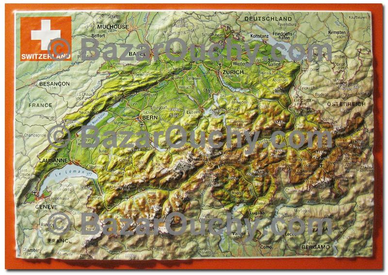 Carte Suisse en relief 3D - BazarOuchy