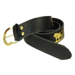 Leather belt with cow in yellow metal