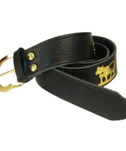 Ceinture cuir avec vache en métal jaune