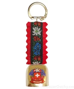 Clochette suisse porte clé - Courroie velours rouge