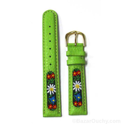 Cinturino per orologio con fiori svizzeri ricamati Folk - Verde chiaro