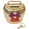 Cloche tirelire métal - Vache suisse avec fleurs - Clé