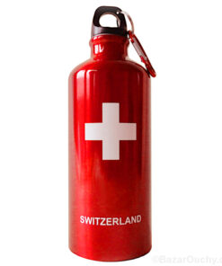 Gourde en métal rouge avec croix suisse - Bouteille
