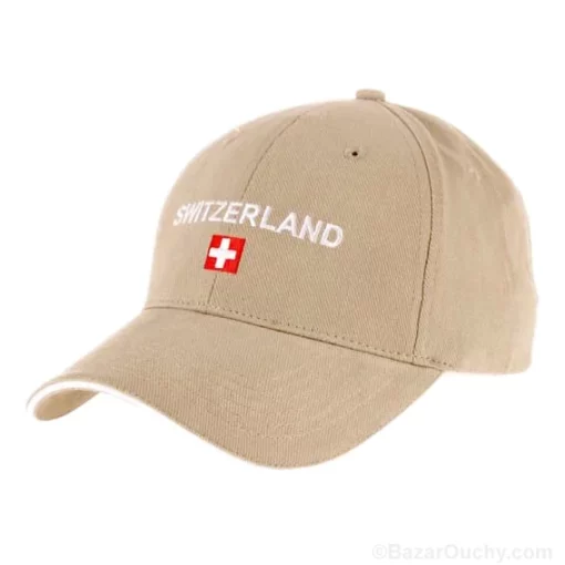 Casquette beige avec croix suisse