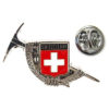 Swiss flag ice ax pin