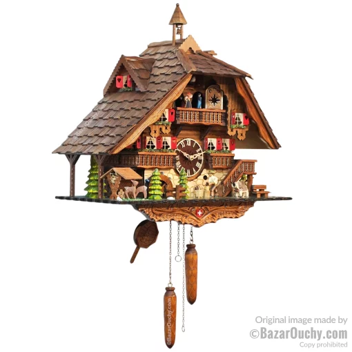 Coucou suisse chalet horloge avec danseurs et roue