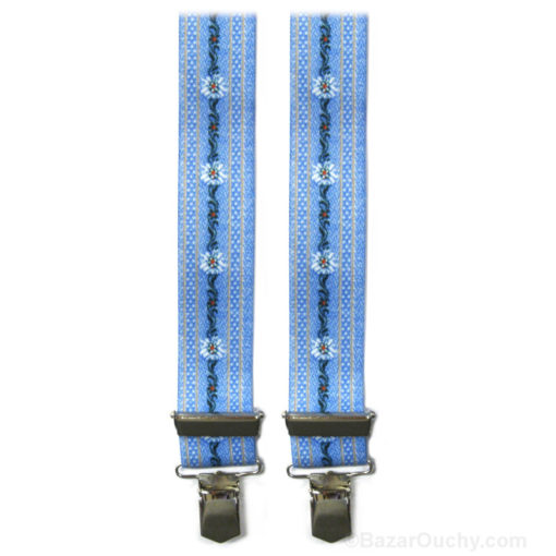 Swiss peasant suspenders - Blue with edelweiss