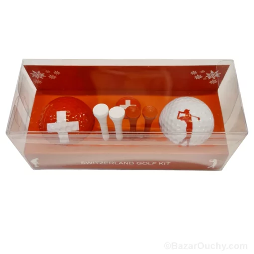 Balle de golf rouge croix suisse - Set 2 pièces avec spit