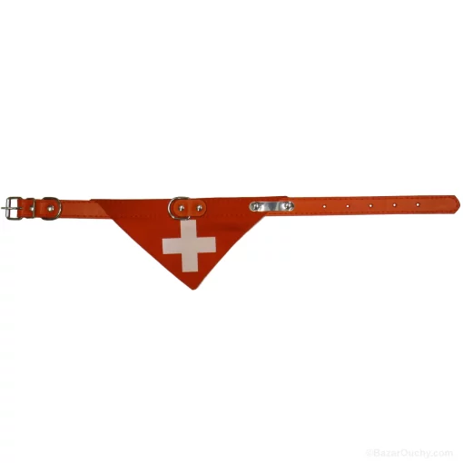 Collier chien avec drapeau suisse rouge