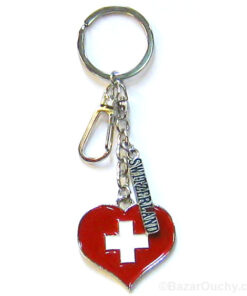 Porte clé coeur croix suisse_
