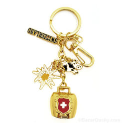 Porte clé suisse doré avec cloche