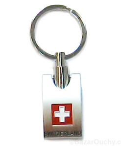 Porte clé rectangle croix suisse_