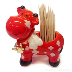 Schweizer Kreuz-Zahnstocherhalter mit roter Kuh