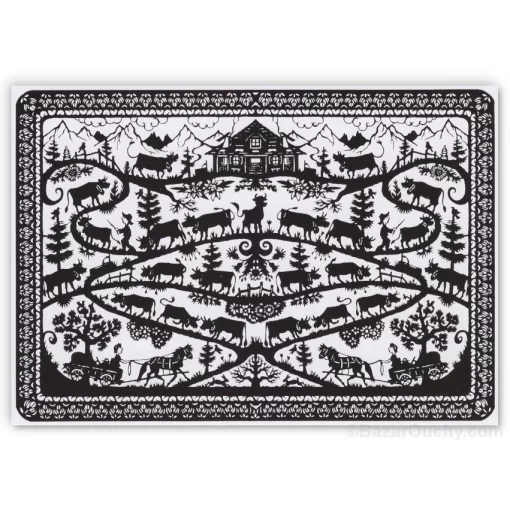 Carte postale decoupage poya noir et blanc