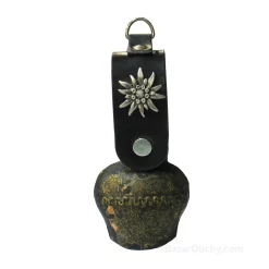 Cloche de vache suisse - Vieille - Antique - Courroie Edelweiss