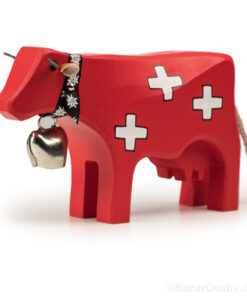 Vache en bois rouge suisse jouet croix suisse