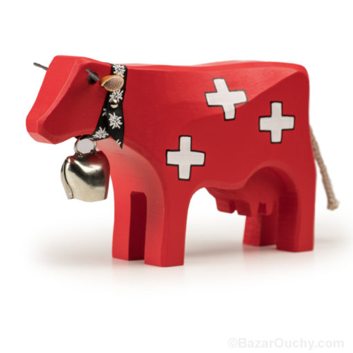 Vache en bois rouge suisse jouet croix suisse