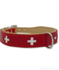 Collier chien croix suisse cuir rouge
