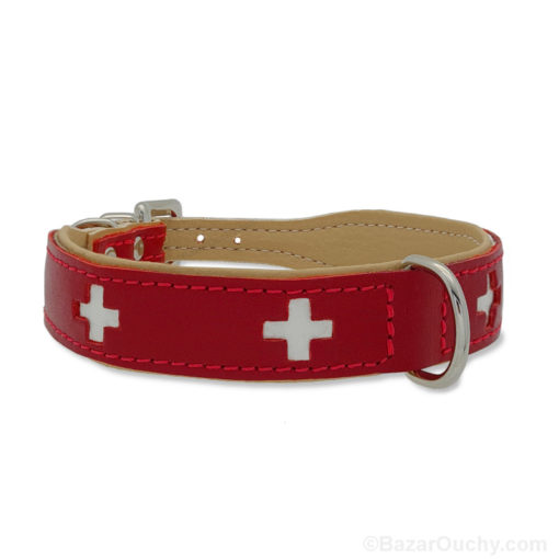 Collar de perro cruz suiza cuero rojo