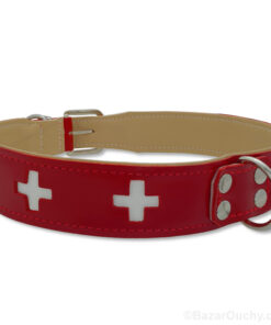Collier chien croix suisse cuir rouge