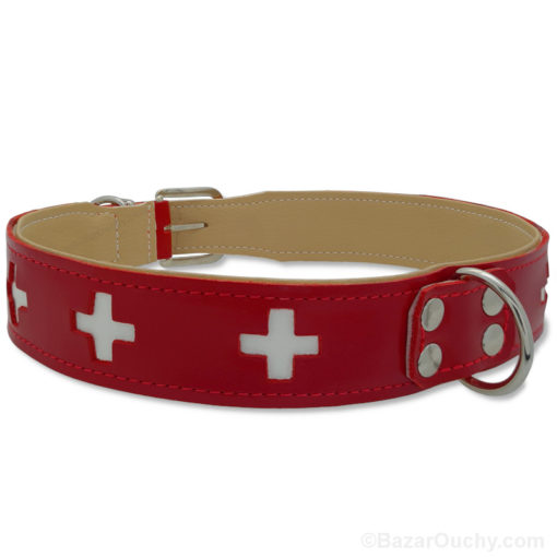 Collier chien croix suisse cuir rouge