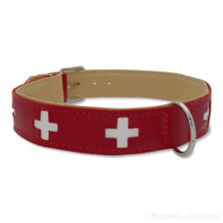 Collar de perro cruz suiza cuero rojo