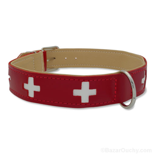 Collare per cani Swiss cross in pelle rossa