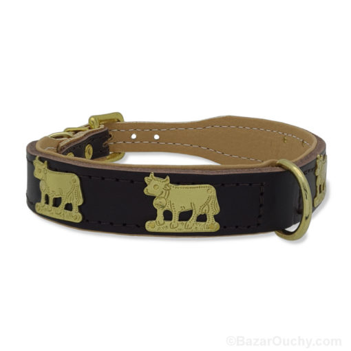 Metal cow leather dog collar