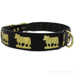 Metal cow leather dog collar